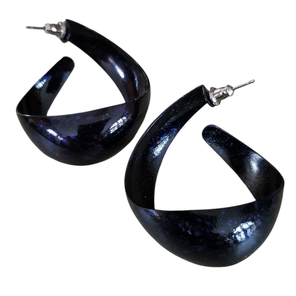 Vintage 1960s Pop Art Black Splatter Enamel Hoop Style Earrings - Picture 8 of 16